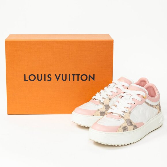 Louis Vuitton Time Out Rose Clair Pink Embossed-Calfskin & Damier Azur Sneakers - Picture 12 of 12